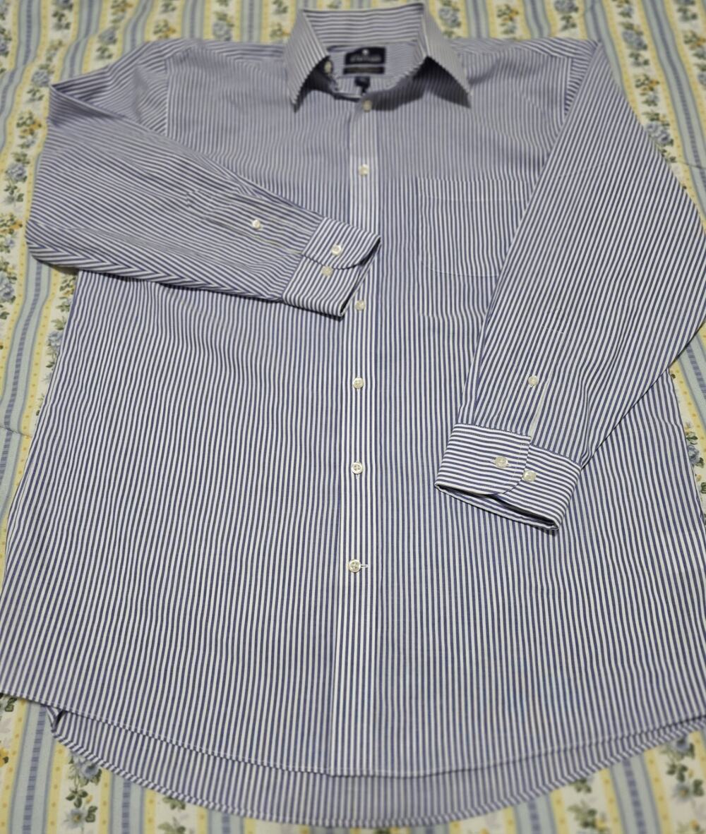 Stafford Traveler Performance Super Shirt 16.5 32-33 Blue Stripe